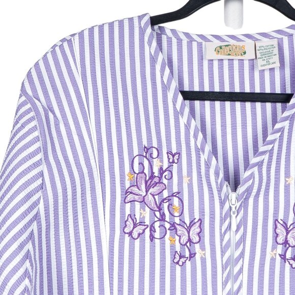 Collections Etc Robe XL Womens NWOT Short Sleeve Striped Purple White Full Zip - Picture 2 of 6